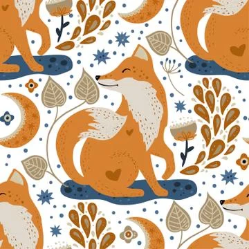 Nordic fox seamless vector pattern. Stock Illustration