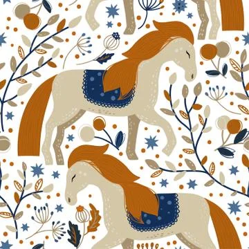 Nordic horse seamless vector pattern. Stock Illustration