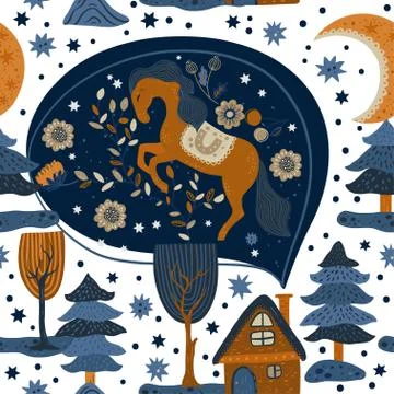 Nordic horse seamless vector pattern. Illustrazione stock