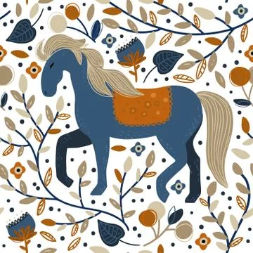 Nordic horse seamless vector pattern. Illustrazione stock