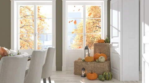 Nordic kitchen in an apartment. 3D rendering. thanksgiving concept. 4k Video stock 67798984