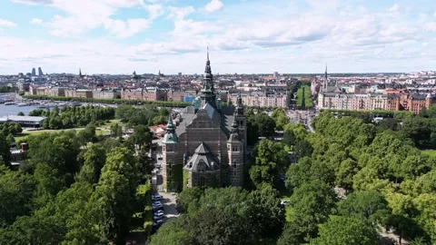 Nordic Museum in Stockholm, Sweden - aerial drone footage Stock Footage