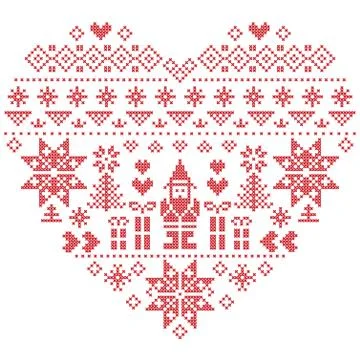 Nordic pattern in hearts shape with Santa Claus  on white background Stock Illustration