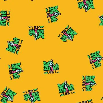 Nordic walker forest trail vector seamless pattern Illustrazione stock