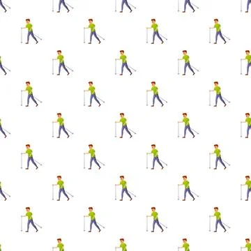 Nordic walking man pattern on white background Stock Illustration