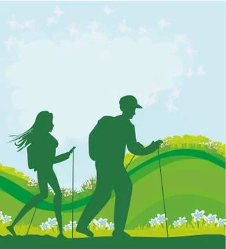 Nordic walking in spring Stock Illustration