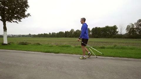 Nordic walking training slow motion Stock Footage 41835400