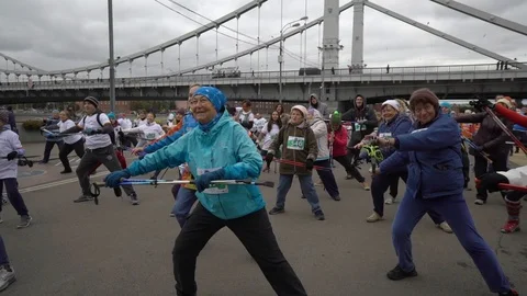Nordic walking. Warmup Stock Footage 104843512