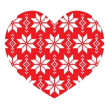 Nordic, winter red heart pattern Stock Illustration