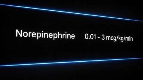 Norepinephrine infusion dose animation critical care vasopressor Stock Footage 326377997
