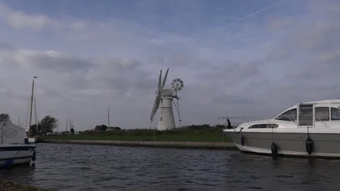 Norfolk Broads with windmill and boating holidays in England UK 4K 스톡 동영상 170111533