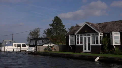 Norfolk Broads with windmill and boating holidays in England UK 4K Stock-Footage 170121349