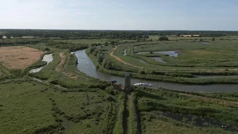 Norfolk Broads Windmill Rotate Left Stock Footage 272603347