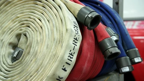 Norfolk Fire Dept Fire Hose Detail Stock Footage 90000634
