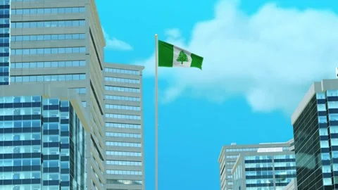 Norfolk Island Flag 3D Render Animation with Urban Architecture and Clear Bl Video stock 333047465