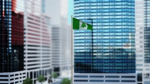 Norfolk Island Flag 3D Render Animation Waving in Front of Modern Glass Buil Video stock 333074882