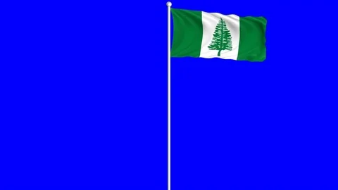 Norfolk Island Flag Waving Fluttering on Wind Loopable Green Blue Screen Matte Stock Footage