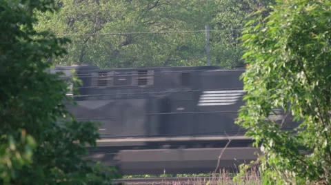 Norfolk Southern Train moving between two trees Video stock 50966216