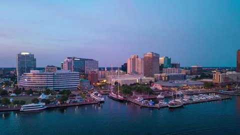 Norfolk Virginia Aerial Sunset Hyperlapse Stock Footage 335588596
