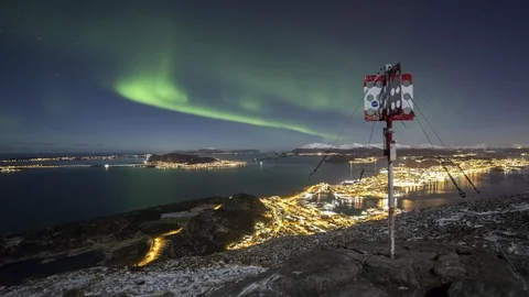 Norhern Light dance over Alesund Stock Footage 87777844