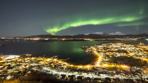 Norhern Lights over city Stock Footage 87801953
