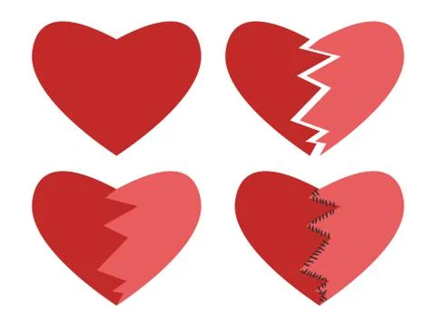 Normal and broken hearts Stock Illustration