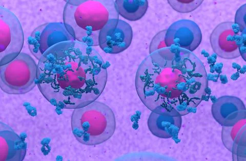 Normal B-cell emitting antibody 3d render Ilustração Stock