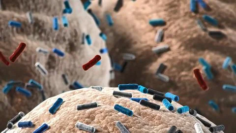 Normal flora of small intestine, lactic acid bacteria. Probiotic bacterium Illustrazione stock