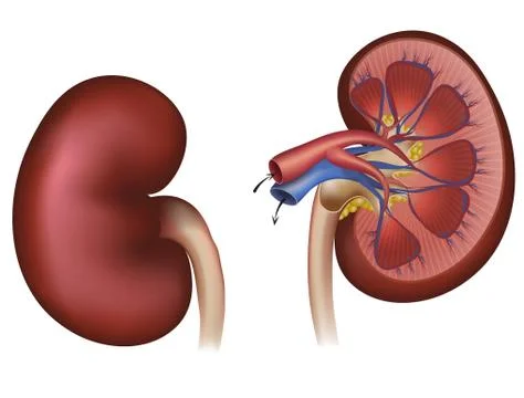 Normal human kidney and cross section of the kidney, blood supply Stock Illustration