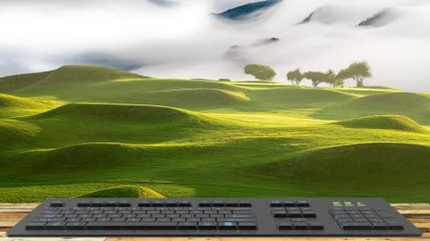 Normal keyboard in front of the scence isolated with white Stock Photos
