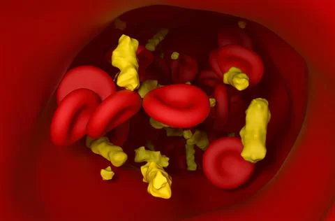 Normal level of cholesterol crystals and red blood cells flowing in artery Stock Illustration
