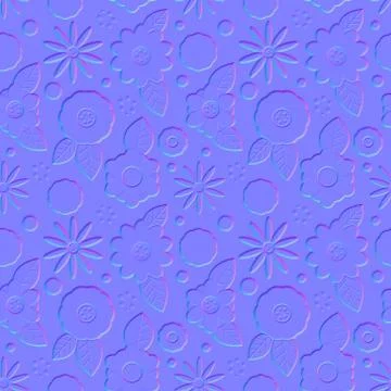 Normal map of abstract flowers, seamless pattern normal texture for use in 3D イラスト素材