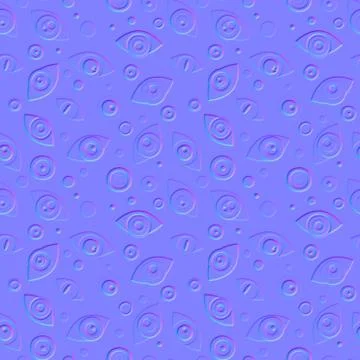 Normal map of abstract geometric shapes, eyes, dots, seamless pattern texture Stock Illustration