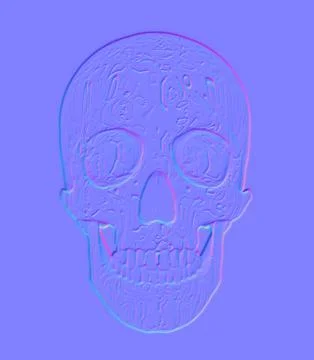 Normal map of ornamented skull. Computer generated image, 3d render Illustrazione stock