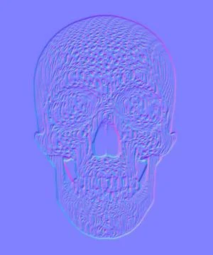 Normal map of ornamented skull. Computer generated image, 3d render Stock Illustration