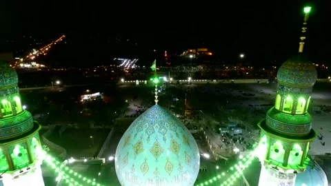 A normal night at Jamkaran Mosque seen from the sky, stock footage. Stock Footage 304783050