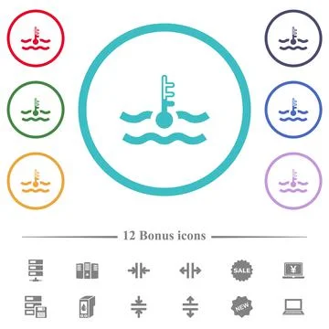 Normal temperature engine coolant flat color icons in circle shape outlines Stock Illustration