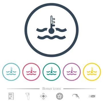Normal temperature engine coolant flat color icons in round outlines Stock Illustration