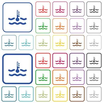 Normal temperature engine coolant outlined flat color icons Stock Illustration