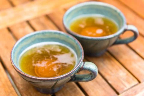 Norman apple cider in a typical ceramic cups Stock Photos