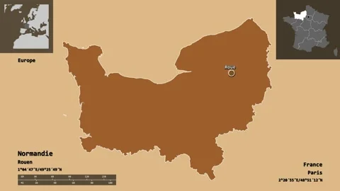 Normandie location. France. Solid patterned map Stock Footage 135327549