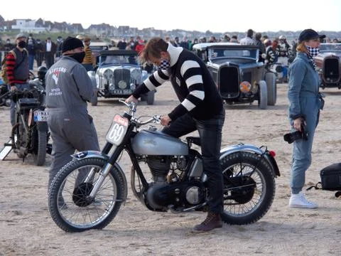 Normandy Beach Race second edition of old car and motorbike norton Stock Photos