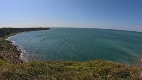 Normandy cliffs and beach calm water Stock Footage 319694590