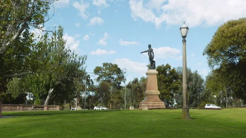 North Adelaide Wide Colonel Light Statue Stock Footage 156432423