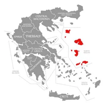 North Aegean red highlighted in map of Greece Stock Illustration