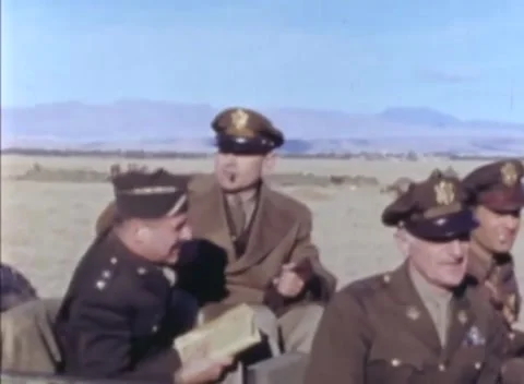 NORTH AFRICA - 1942: Desert command tour - Officers Ride Across Tan Plain Stock-Footage 343791069