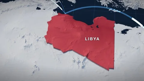 North Africa 3D elevation relief map with libya highlighted in red Stock Footage 344010664