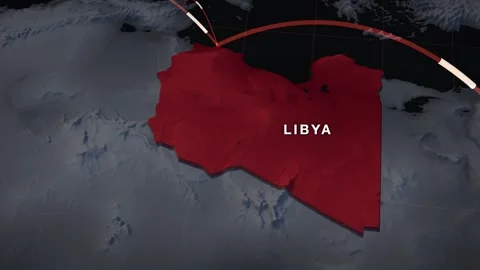 North Africa 3D elevation relief map with libya highlighted in red Stock Footage 344010737