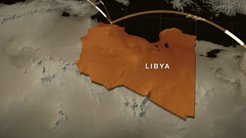North Africa 3D elevation relief map with libya highlighted in red Stock Footage 344010738