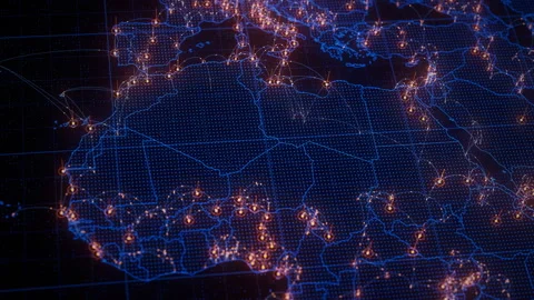 North Africa map big data visualization. Futuristic digital map infographic of Stock Footage 337933472
